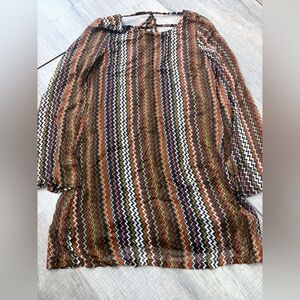 Dizzy Lizzy Milkmaid Babydoll zigzag‎ Print Dress Y2K Retro Cottage 70s